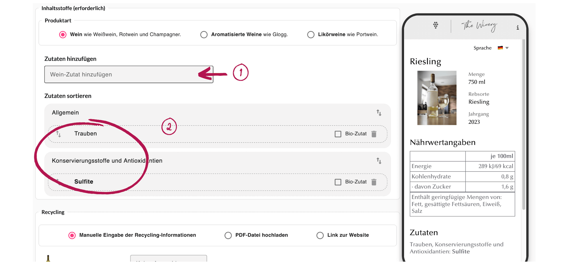 e-label wein: inhaltsstoffe